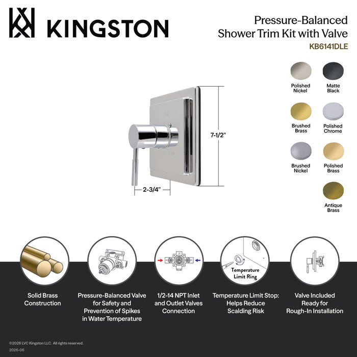 Kingston Concord KB6147DLE Single-Handle Pressure Balanced Shower Valve and Trim Set, Brushed Brass (Valve Included)