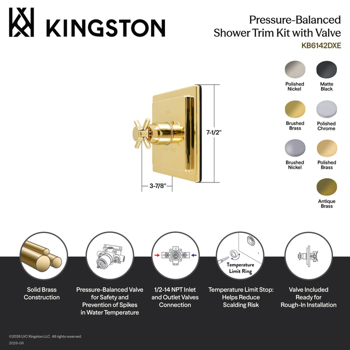 Kingston Concord KB6147DXE Single-Handle Pressure Balanced Shower Valve and Trim Set, Brushed Brass (Valve Included)