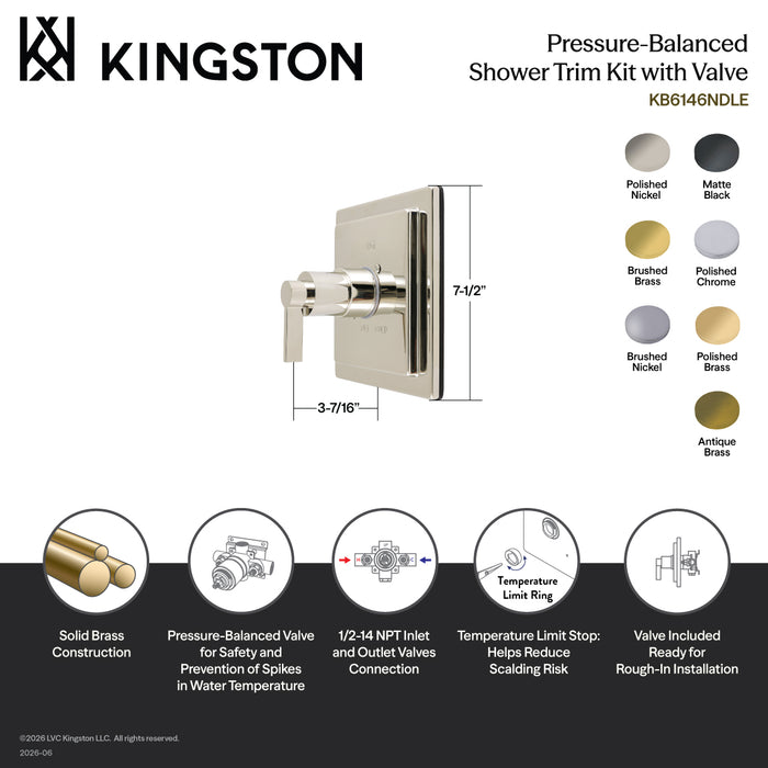 Kingston NuvoFusion KB6147NDLE Single-Handle Pressure Balanced Shower Valve and Trim Set, Brushed Brass (Valve Included)
