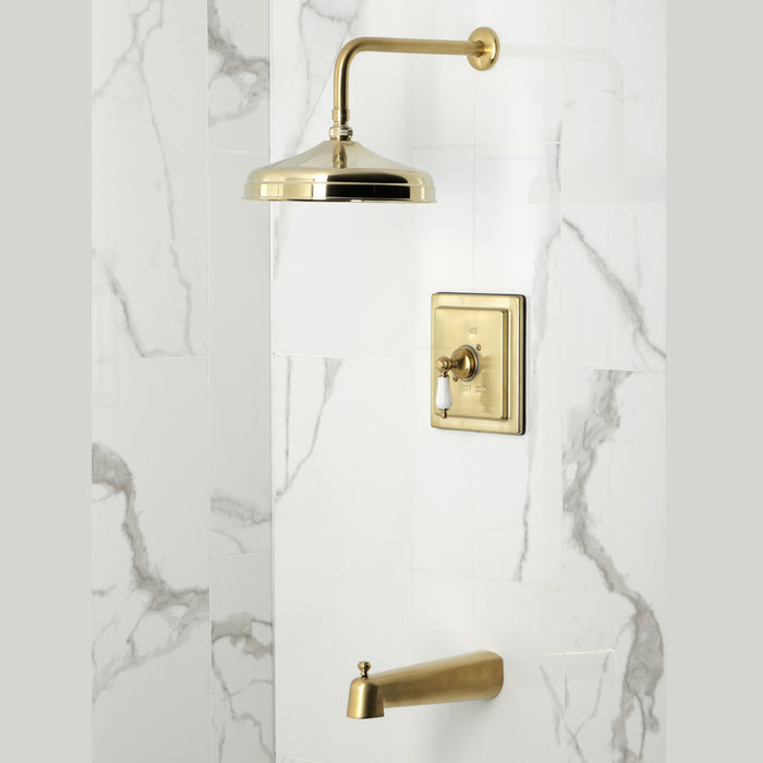 Kingston Tulare KB6147PL - Demure Single-Handle Pressure Balanced Tub and Shower Faucet, Brushed Brass