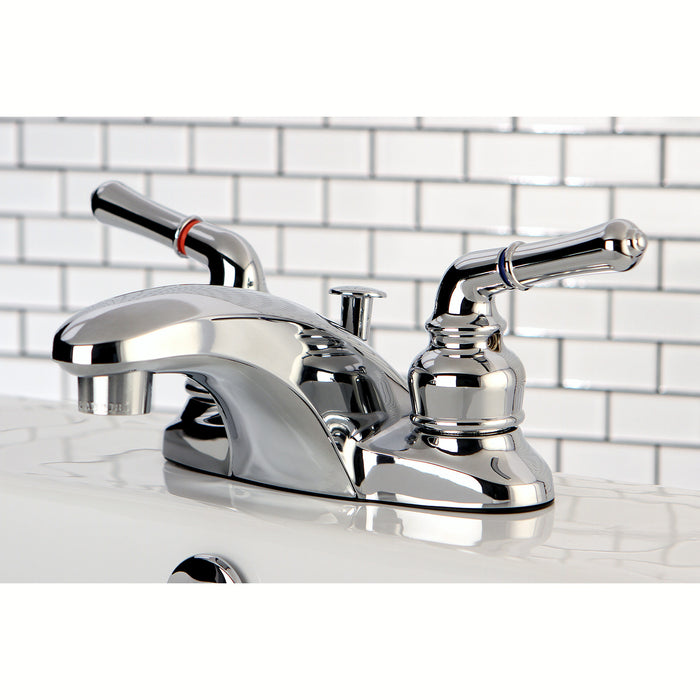 Kingston Tulare KB621 - Magellan Double-Handle 3-Hole Deck Mount 4-Inch Centerset Bathroom Faucet with Pop-Up Drain, Polished Chrome
