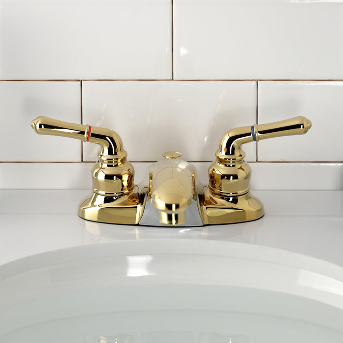 Kingston Tulare KB622 - Magellan Double-Handle 3-Hole Deck Mount 4-Inch Centerset Bathroom Faucet with Pop-Up Drain, Polished Brass
