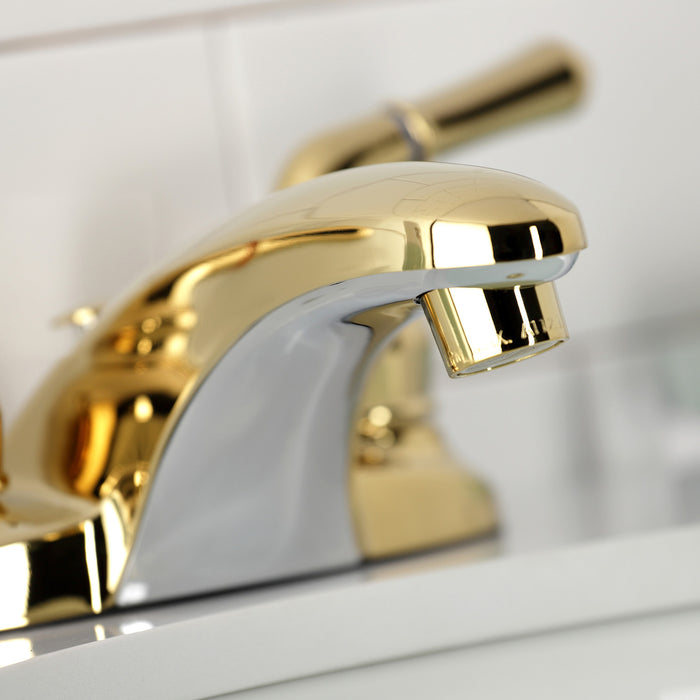 Kingston Tulare KB622 - Magellan Double-Handle 3-Hole Deck Mount 4-Inch Centerset Bathroom Faucet with Pop-Up Drain, Polished Brass