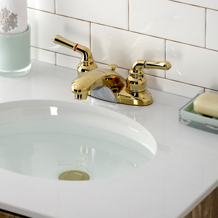 Kingston Tulare KB622B - Magellan Double-Handle 3-Hole Deck Mount 4-Inch Centerset Bathroom Faucet with Brass Pop-Up, Polished Brass