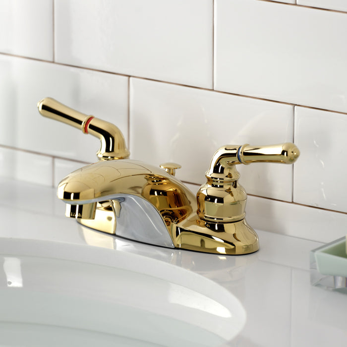 Kingston Tulare KB622B - Magellan Double-Handle 3-Hole Deck Mount 4-Inch Centerset Bathroom Faucet with Brass Pop-Up, Polished Brass