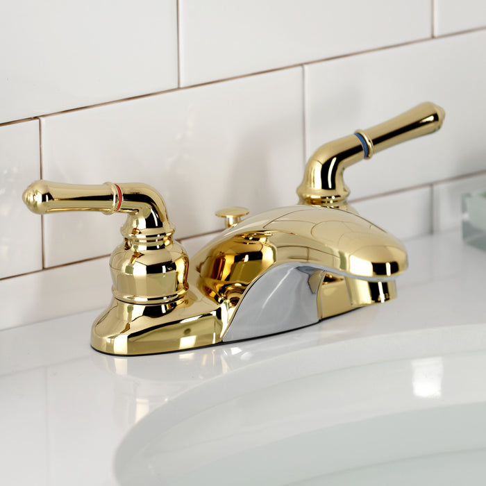 Kingston Tulare KB622B - Magellan Double-Handle 3-Hole Deck Mount 4-Inch Centerset Bathroom Faucet with Brass Pop-Up, Polished Brass