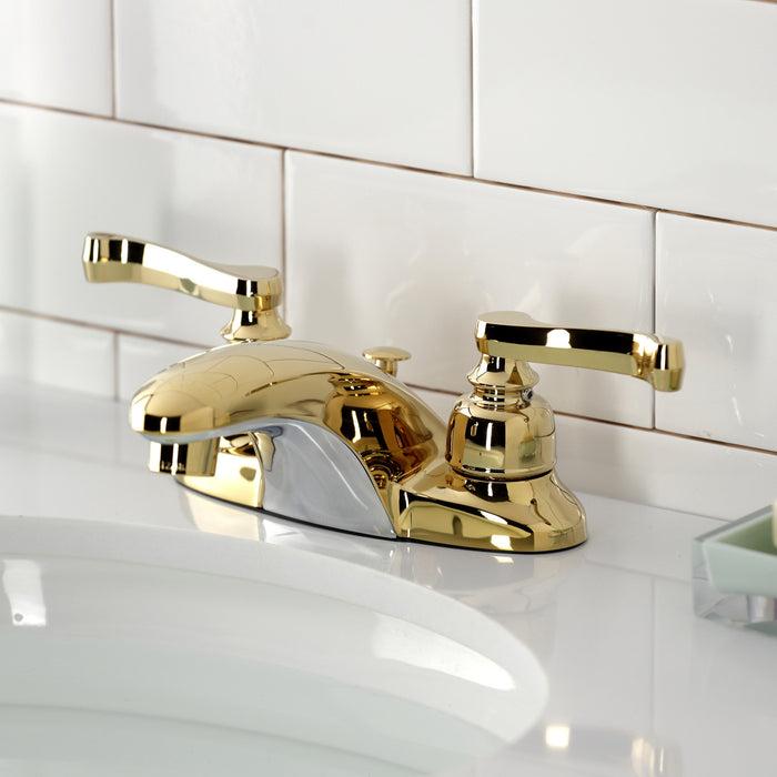 Kingston Tulare KB622FL - Magellan Double-Handle 3-Hole Deck Mount 4-Inch Centerset Bathroom Faucet with Pop-Up Drain, Polished Brass