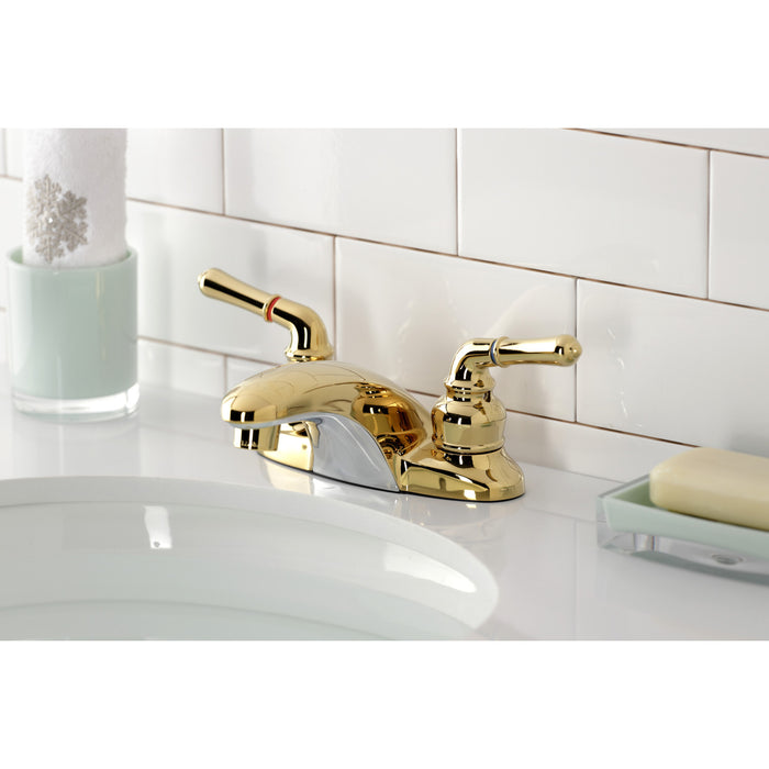 Kingston Tulare KB622LP - Magellan Double-Handle 3-Hole Deck Mount 4-Inch Centerset Bathroom Faucet, Polished Brass
