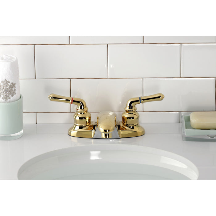 Kingston Tulare KB622LP - Magellan Double-Handle 3-Hole Deck Mount 4-Inch Centerset Bathroom Faucet, Polished Brass