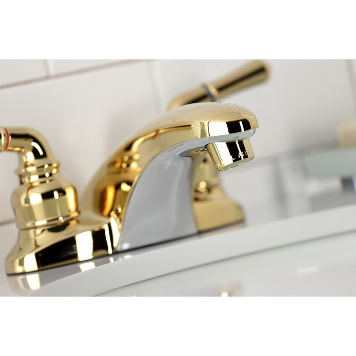 Kingston Tulare KB622LP - Magellan Double-Handle 3-Hole Deck Mount 4-Inch Centerset Bathroom Faucet, Polished Brass