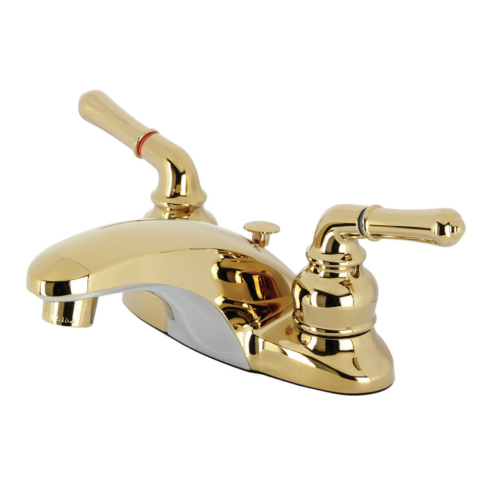 Kingston Tulare KB622 - Magellan Double-Handle 3-Hole Deck Mount 4-Inch Centerset Bathroom Faucet with Pop-Up Drain, Polished Brass