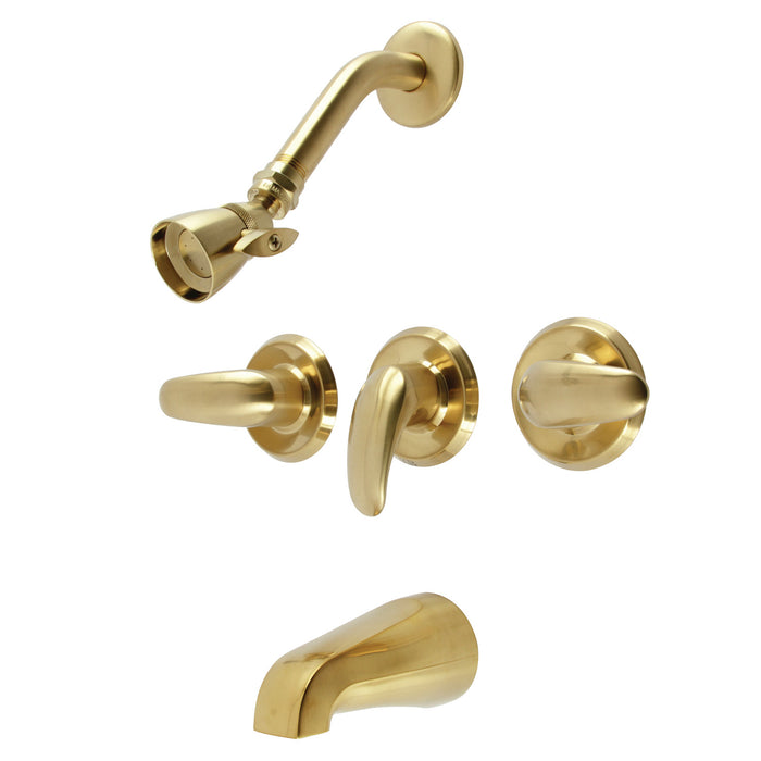 Kingston Tulare KB6237LL - Legacy Triple-Handle Tub and Shower Faucet, Brushed Brass
