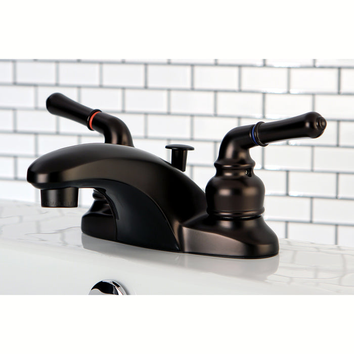 Kingston Tulare KB625 - Magellan Double-Handle 3-Hole Deck Mount 4-Inch Centerset Bathroom Faucet with Pop-Up Drain, Oil Rubbed Bronze