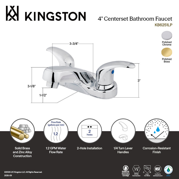Kingston Tulare KB6252LP - Legacy Double-Handle 3-Hole Deck Mount 4-Inch Centerset Bathroom Faucet, Polished Brass