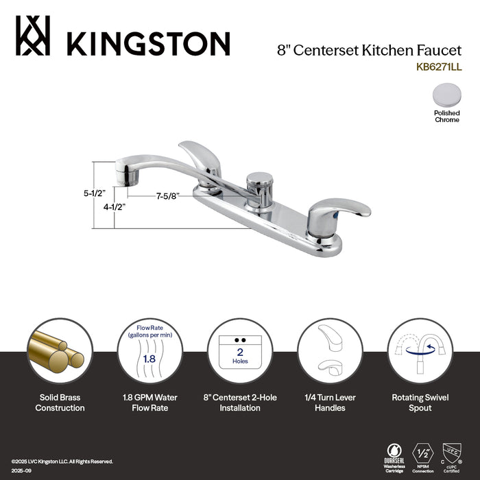 Kingston Tulare KB6271LL - Legacy Two-Handle 2-Hole 8" Centerset Kitchen Faucet, Polished Chrome