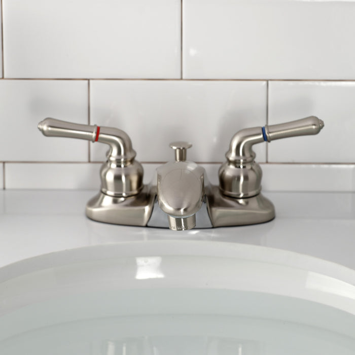 Kingston Tulare KB628 - Magellan Double-Handle 3-Hole Deck Mount 4-Inch Centerset Bathroom Faucet with Pop-Up Drain, Brushed Nickel