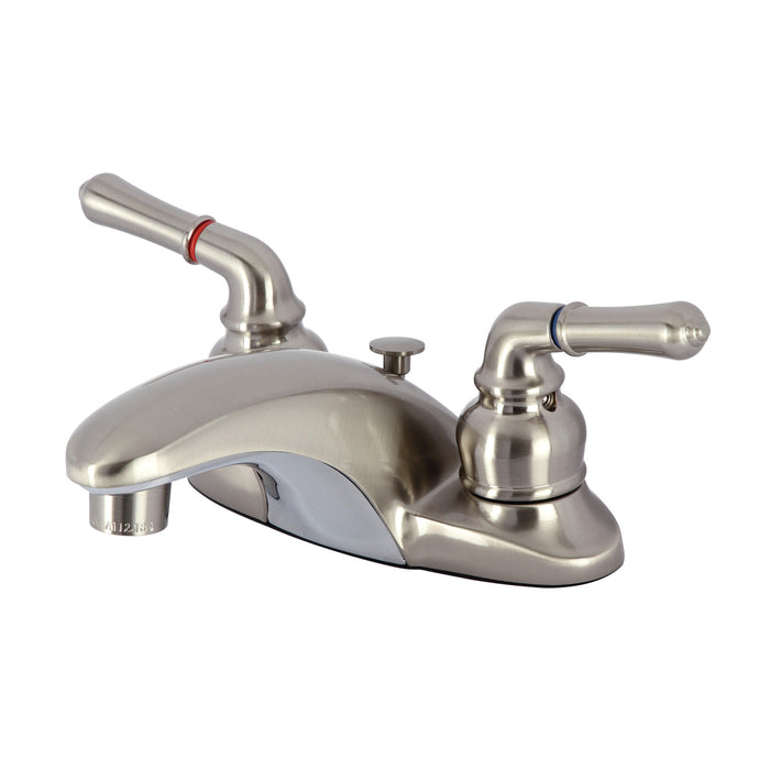 Kingston Tulare KB628B - Magellan Double-Handle 3-Hole Deck Mount 4-Inch Centerset Bathroom Faucet with ABS Pop-Up Drain, Brushed Nickel