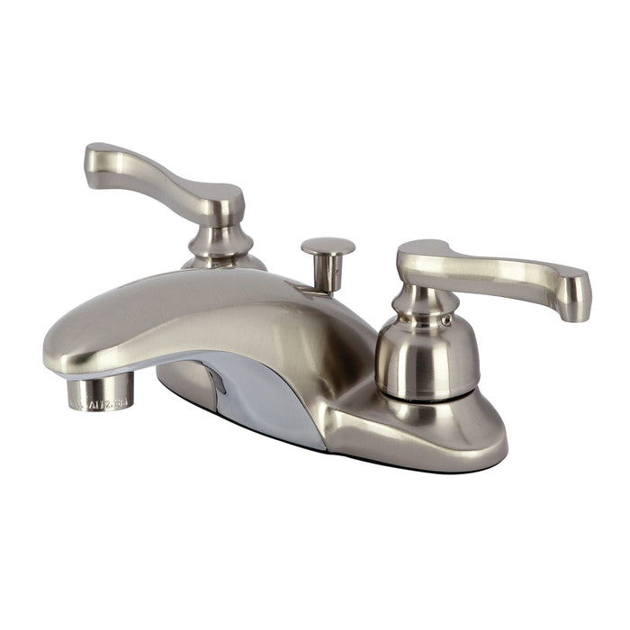 Kingston Tulare KB628FL - Magellan Double-Handle 3-Hole Deck Mount 4-Inch Centerset Bathroom Faucet with Pop-Up Drain, Brushed Nickel