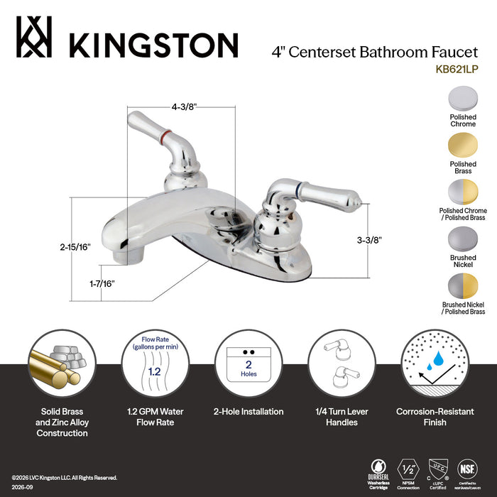 Kingston Tulare KB628LP - Magellan Double-Handle 3-Hole Deck Mount 4-Inch Centerset Bathroom Faucet, Brushed Nickel