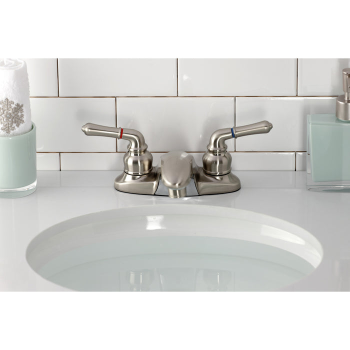 Kingston Tulare KB628LP - Magellan Double-Handle 3-Hole Deck Mount 4-Inch Centerset Bathroom Faucet, Brushed Nickel