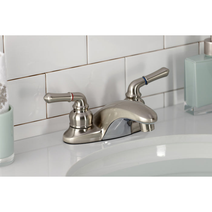 Kingston Tulare KB628LP - Magellan Double-Handle 3-Hole Deck Mount 4-Inch Centerset Bathroom Faucet, Brushed Nickel