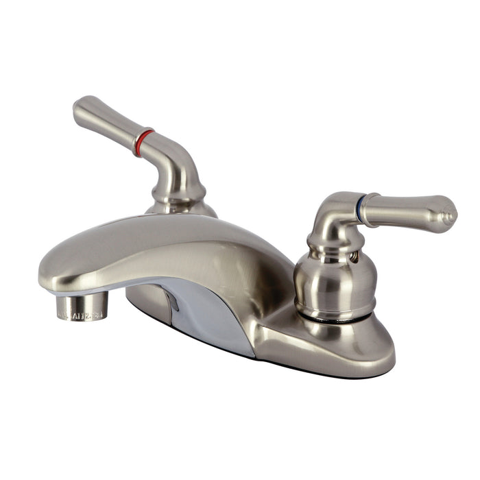 Kingston Tulare KB628LP - Magellan Double-Handle 3-Hole Deck Mount 4-Inch Centerset Bathroom Faucet, Brushed Nickel