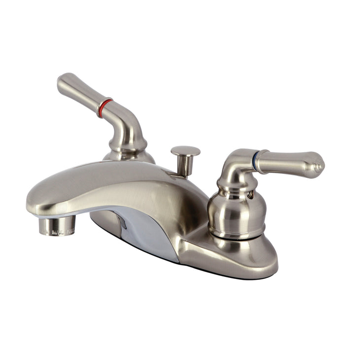 Kingston Tulare KB628 - Magellan Double-Handle 3-Hole Deck Mount 4-Inch Centerset Bathroom Faucet with Pop-Up Drain, Brushed Nickel