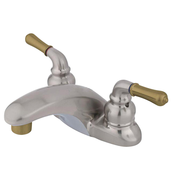 Kingston Tulare KB629LP - Magellan Double-Handle 3-Hole Deck Mount 4-Inch Centerset Bathroom Faucet, Brushed Nickel/Polished Brass