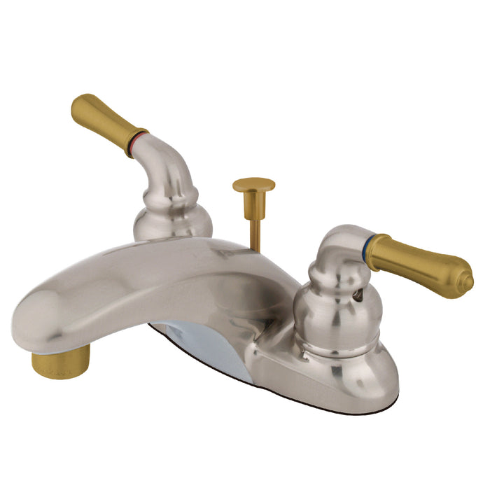 Kingston Tulare KB629 - Magellan Double-Handle 3-Hole Deck Mount 4-Inch Centerset Bathroom Faucet with Pop-Up Drain, Brushed Nickel/Polished Brass