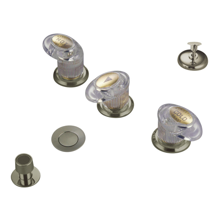 Kingston Tulare KB6318LL - Legacy Three-Handle Deck Mount Bidet Faucet with Brass Pop-Up, Brushed Nickel