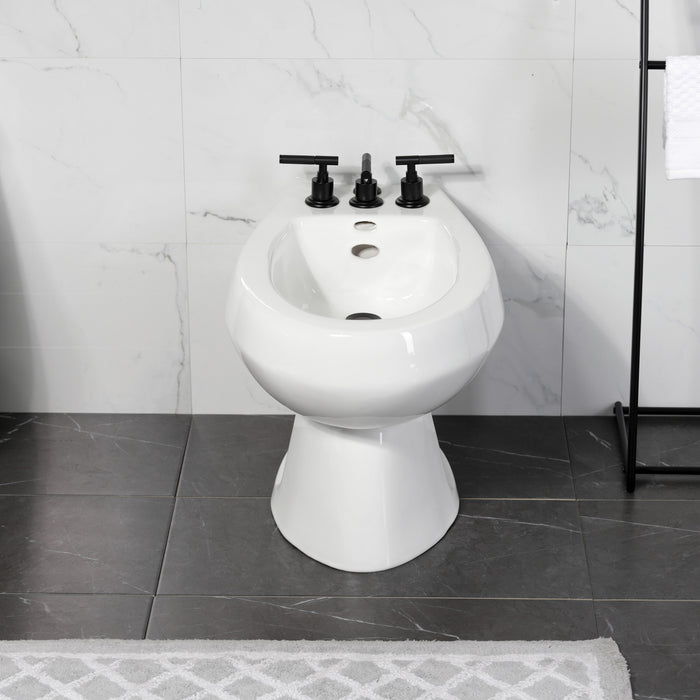 Kingston Sona KB6320CKL - Kaiser Three-Handle Deck Mount Vertical Spray Bidet Faucet with Brass Pop-Up, Matte Black