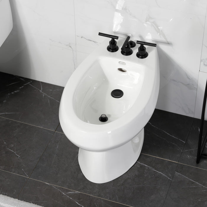 Kingston Sona KB6320CKL - Kaiser Three-Handle Deck Mount Vertical Spray Bidet Faucet with Brass Pop-Up, Matte Black