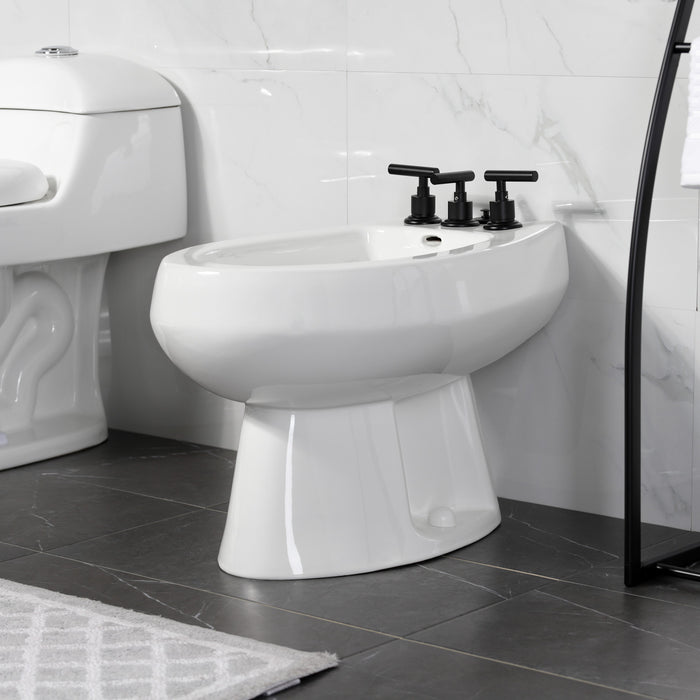 Kingston Sona KB6320CML - Manhattan Three-Handle Deck Mount Vertical Spray Bidet Faucet with Brass Pop-Up, Matte Black