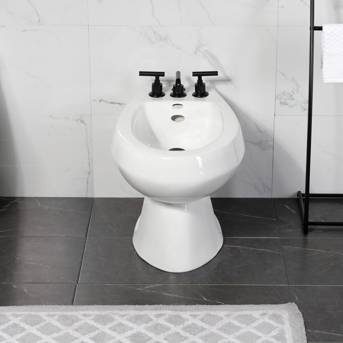 Kingston Sona KB6320CML - Manhattan Three-Handle Deck Mount Vertical Spray Bidet Faucet with Brass Pop-Up, Matte Black