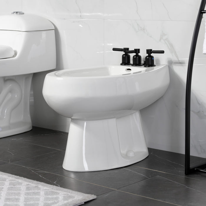 Kingston Sona KB6320DKL - Kaiser Three-Handle Deck Mount Vertical Spray Bidet Faucet with Brass Pop-Up, Matte Black