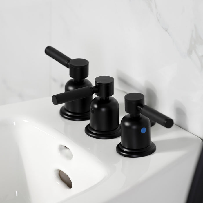 Kingston Sona KB6320DKL - Kaiser Three-Handle Deck Mount Vertical Spray Bidet Faucet with Brass Pop-Up, Matte Black