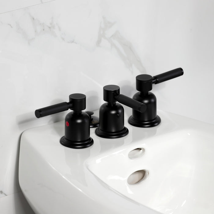 Kingston Sona KB6320DKL - Kaiser Three-Handle Deck Mount Vertical Spray Bidet Faucet with Brass Pop-Up, Matte Black