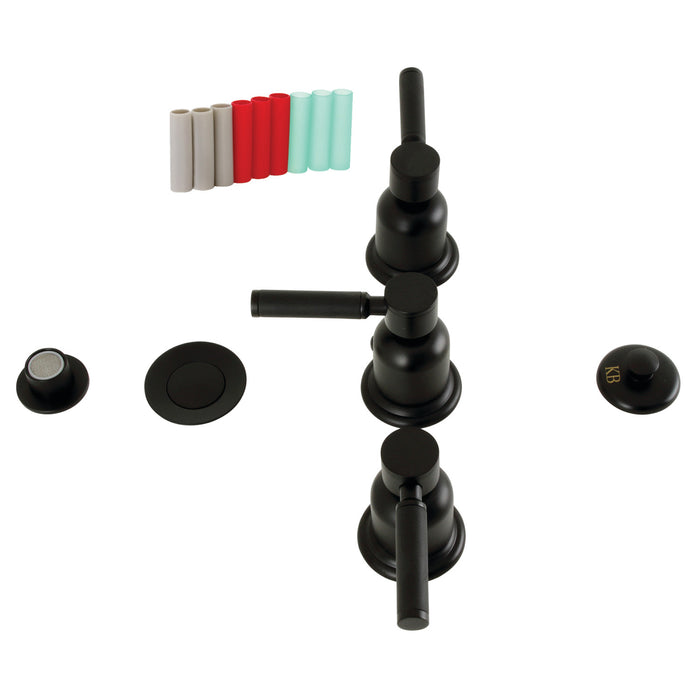 Kingston Sona KB6320DKL - Kaiser Three-Handle Deck Mount Vertical Spray Bidet Faucet with Brass Pop-Up, Matte Black