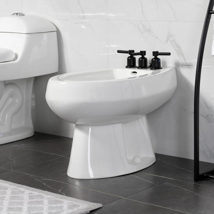 Kingston Sona KB6320DL - Concord Three-Handle Deck Mount Vertical Spray Bidet Faucet with Brass Pop-Up, Matte Black