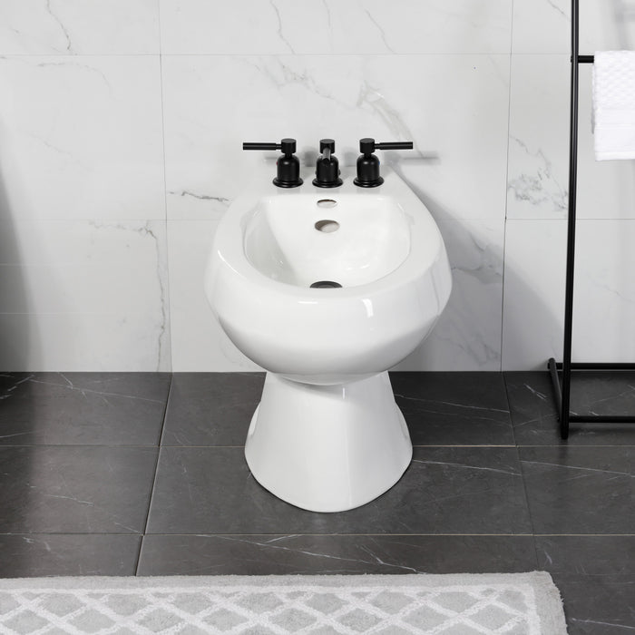 Kingston Sona KB6320DL - Concord Three-Handle Deck Mount Vertical Spray Bidet Faucet with Brass Pop-Up, Matte Black