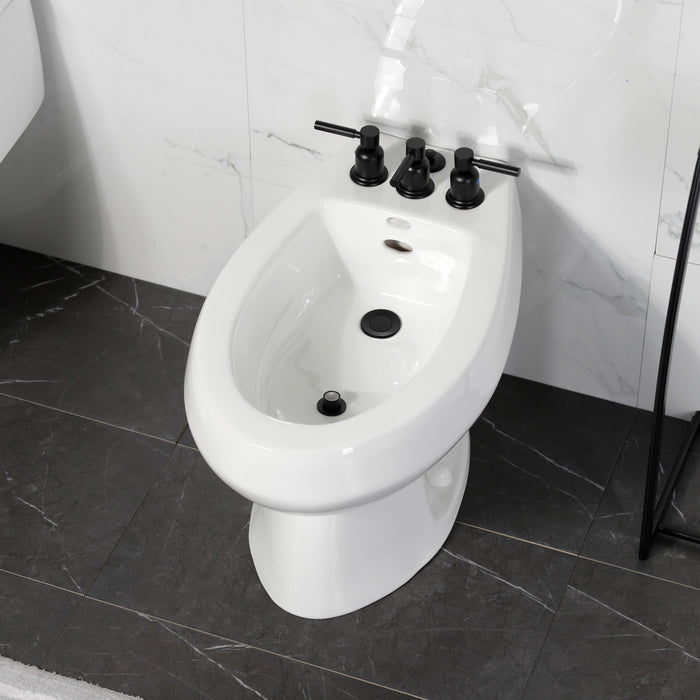 Kingston Sona KB6320DL - Concord Three-Handle Deck Mount Vertical Spray Bidet Faucet with Brass Pop-Up, Matte Black