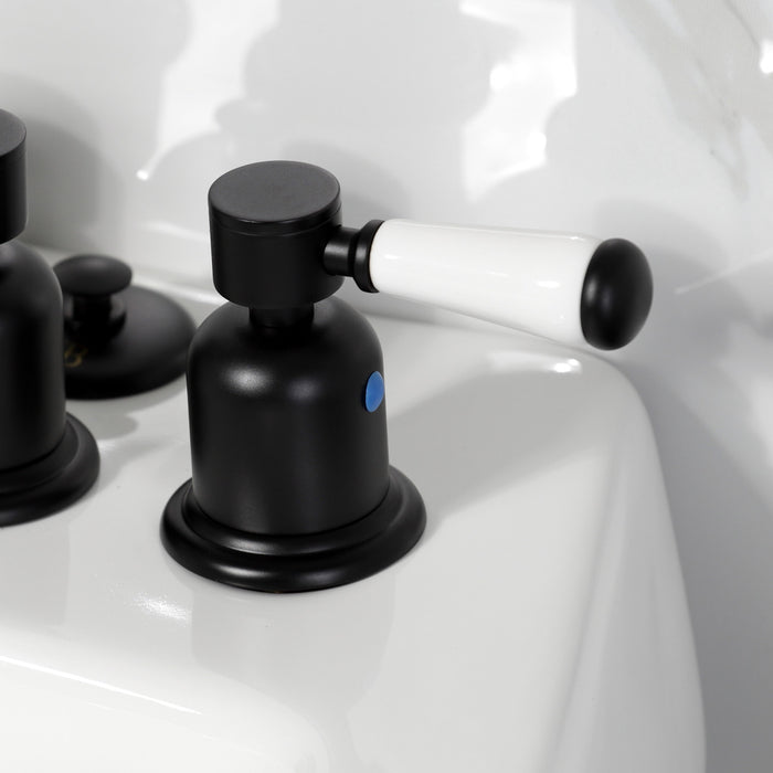 Kingston Tulare KB6320DPL - Paris Three-Handle Deck Mount Vertical Spray Bidet Faucet with Brass Pop-Up, Matte Black