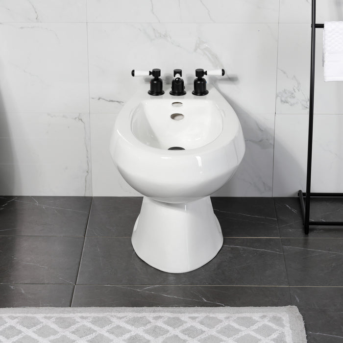 Kingston Tulare KB6320DPL - Paris Three-Handle Deck Mount Vertical Spray Bidet Faucet with Brass Pop-Up, Matte Black