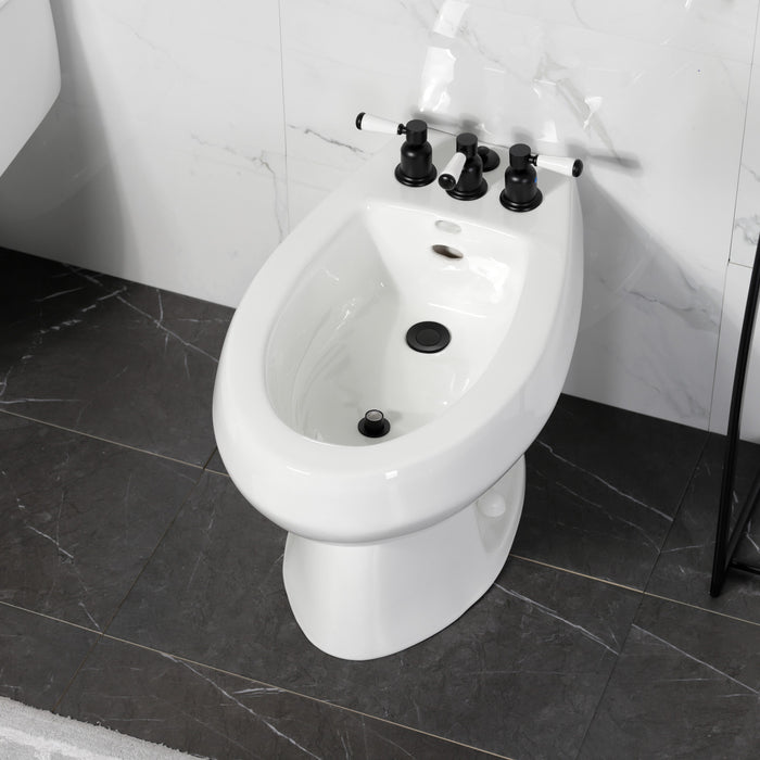 Kingston Tulare KB6320DPL - Paris Three-Handle Deck Mount Vertical Spray Bidet Faucet with Brass Pop-Up, Matte Black