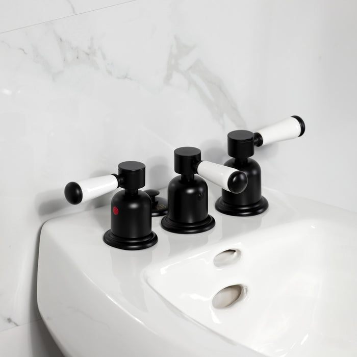 Kingston Tulare KB6320DPL - Paris Three-Handle Deck Mount Vertical Spray Bidet Faucet with Brass Pop-Up, Matte Black