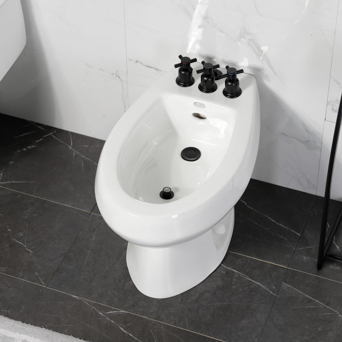 Kingston Sona KB6320DX - Concord Three-Handle Deck Mount Vertical Spray Bidet Faucet with Brass Pop-Up, Matte Black