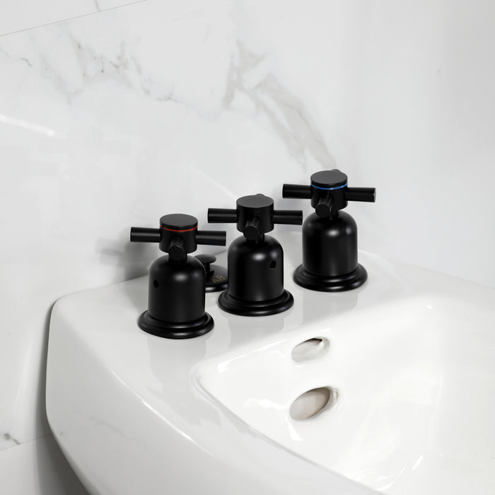 Kingston Sona KB6320DX - Concord Three-Handle Deck Mount Vertical Spray Bidet Faucet with Brass Pop-Up, Matte Black
