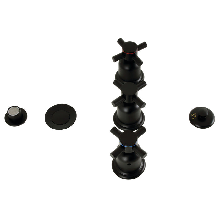 Kingston Sona KB6320DX - Concord Three-Handle Deck Mount Vertical Spray Bidet Faucet with Brass Pop-Up, Matte Black