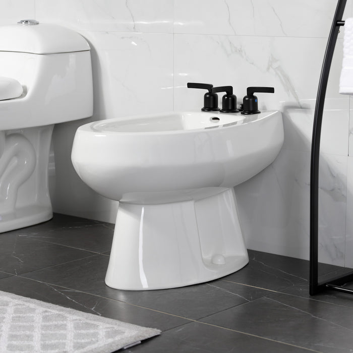 Kingston Tulare KB6320EFL - Centurion Three-Handle Deck Mount Vertical Spray Bidet Faucet with Brass Pop-Up, Matte Black