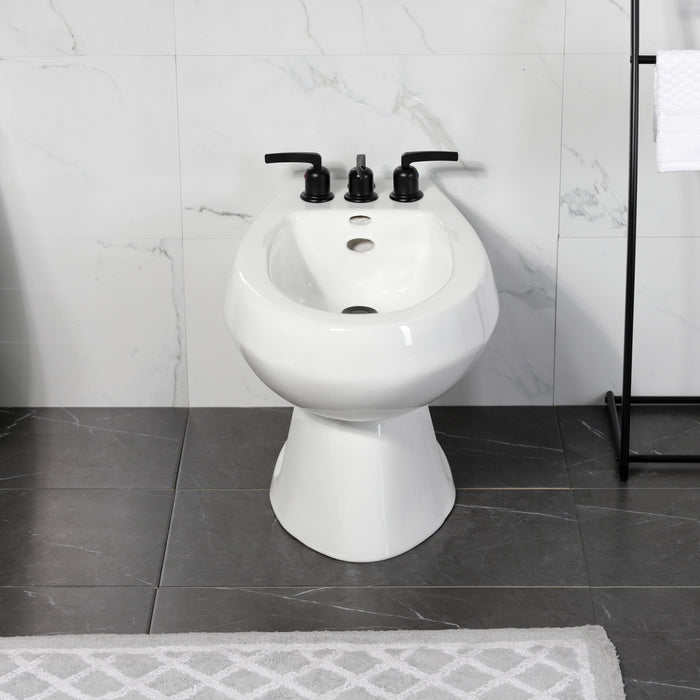 Kingston Tulare KB6320EFL - Centurion Three-Handle Deck Mount Vertical Spray Bidet Faucet with Brass Pop-Up, Matte Black